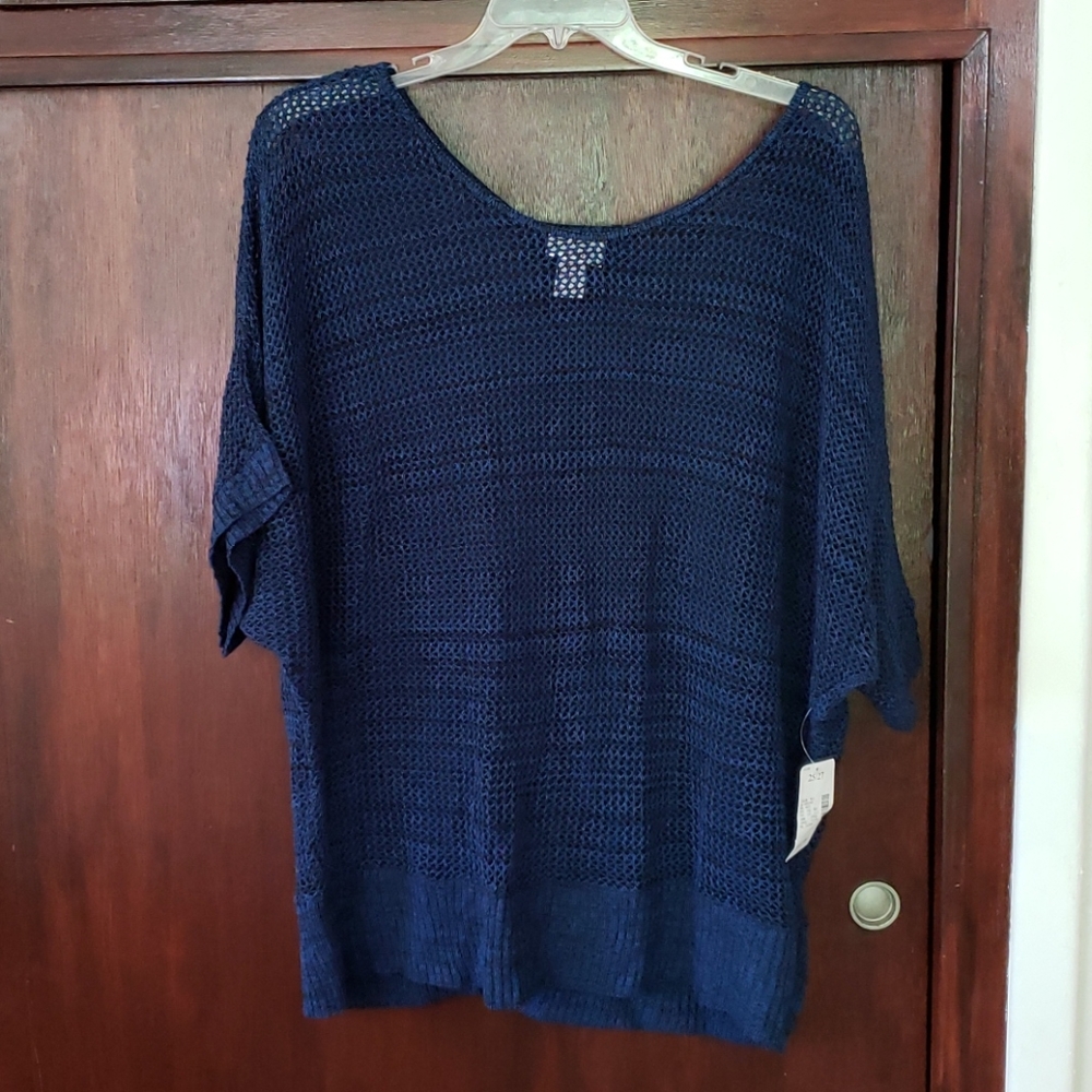Blue and black sheer knit overshirt
